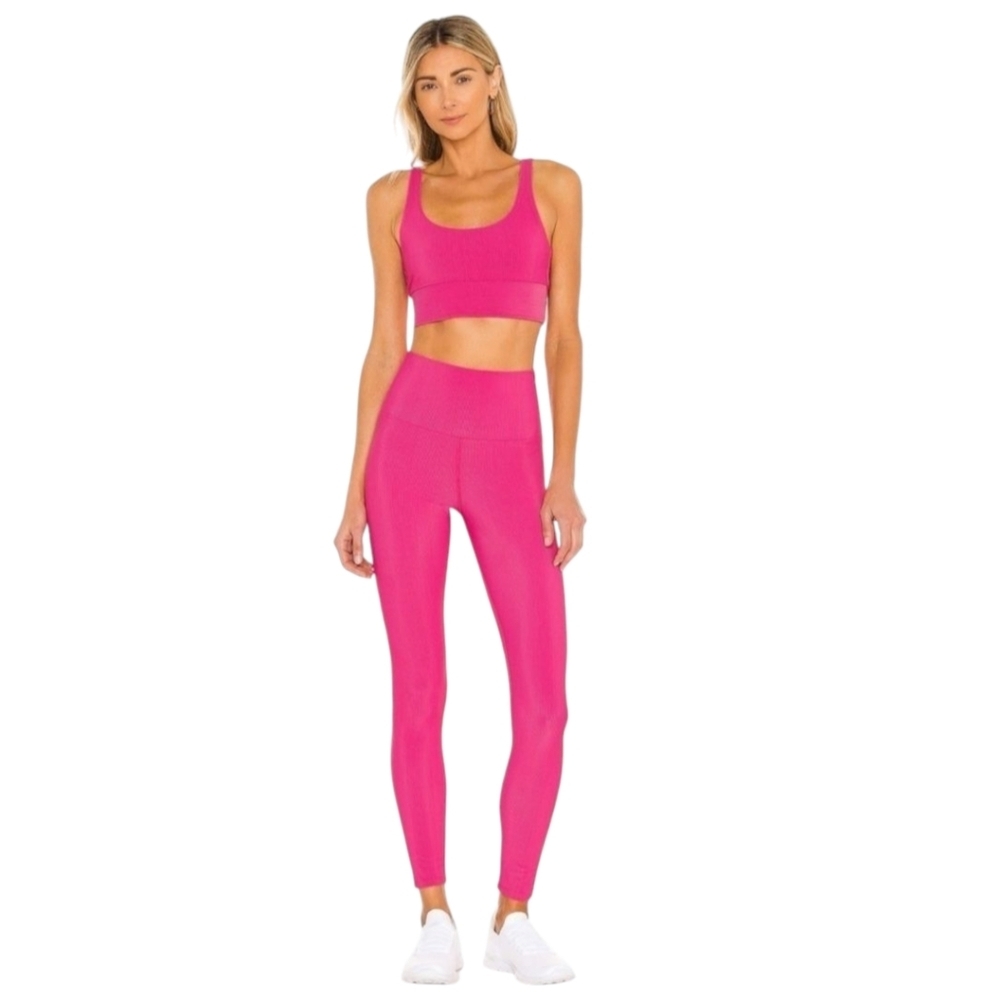 Beach Riot Ayla Leggings Small Hot Pink Ribbed High-Rise Athleisure Active Yoga